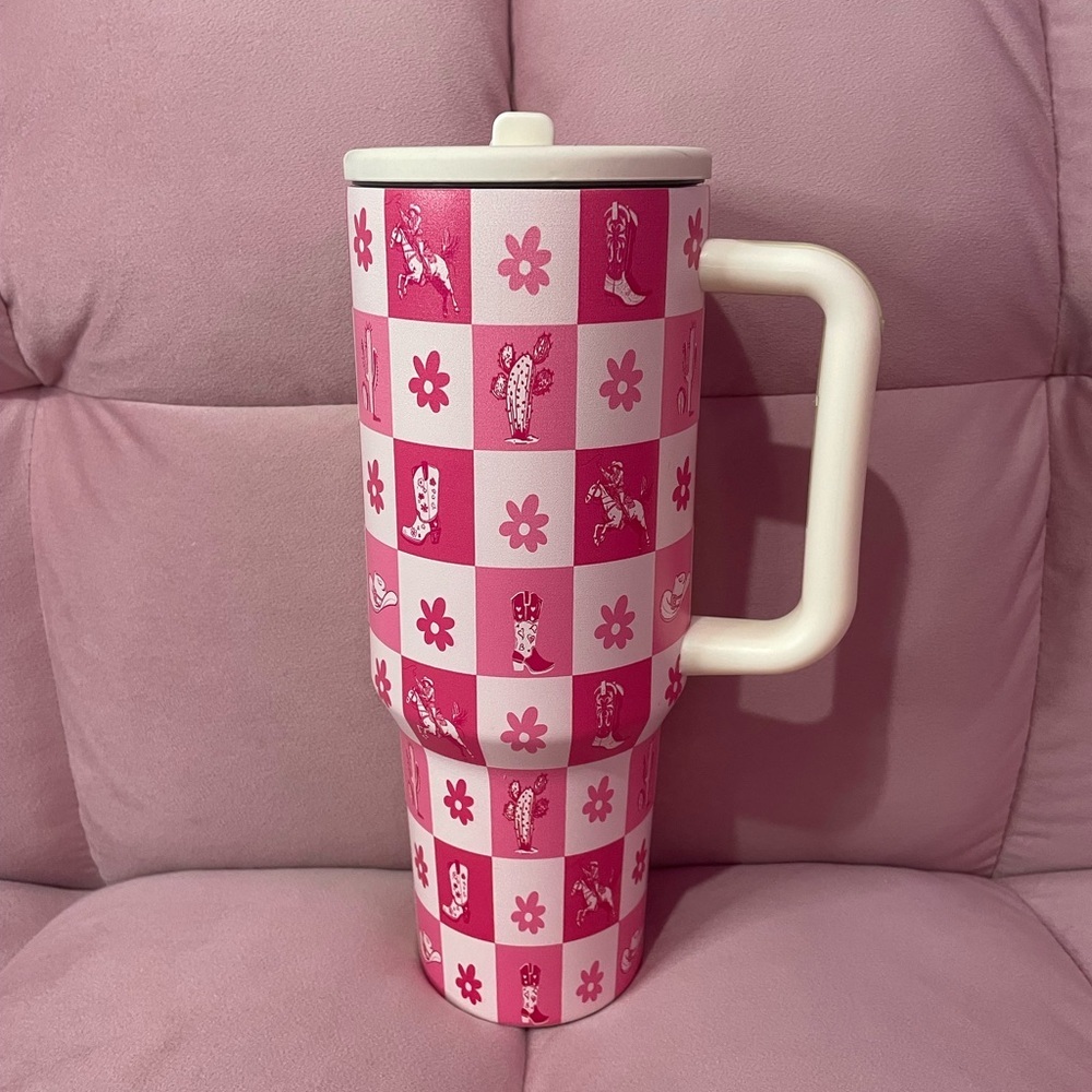 Pink Cowgirl Checkered Tumbler - Picture 2 of 3
